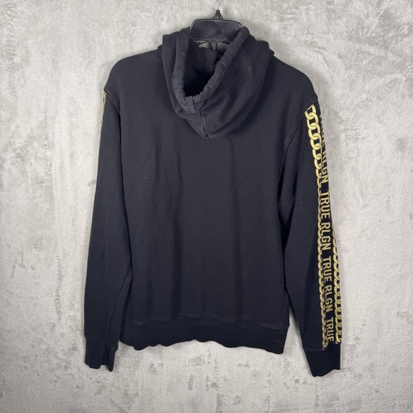 True Religion Hoodie Mens Large Black Full Zip Sweatshirt Gold Chain Sleeve - Picture 5 of 13